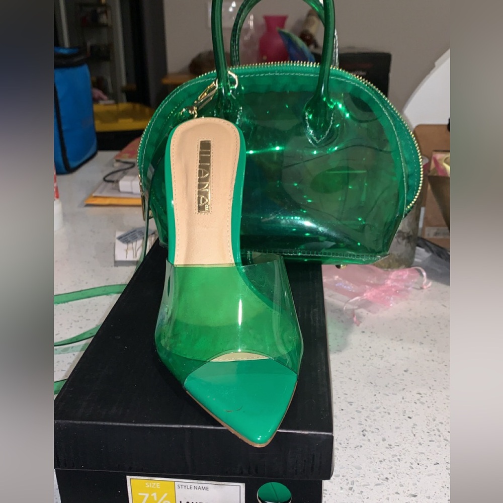 Green mule and purse set